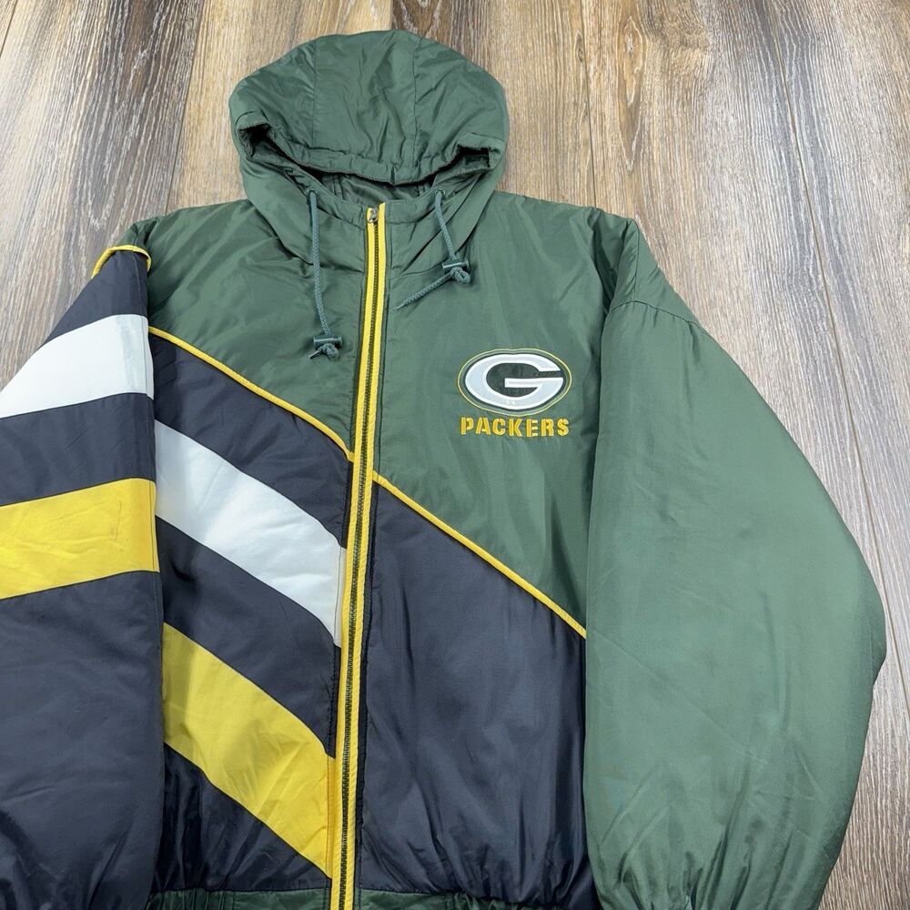 Vintage Green Bay Packers Jacket Mens L Puffer Coat NFL Football Team Reversible